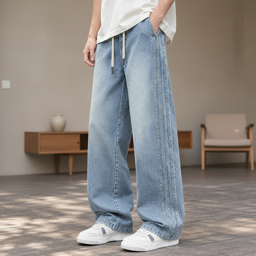 Men Baggy Wide Leg Jeans - Light Blue