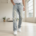 Men Loose Straight Leg Jeans - Blue