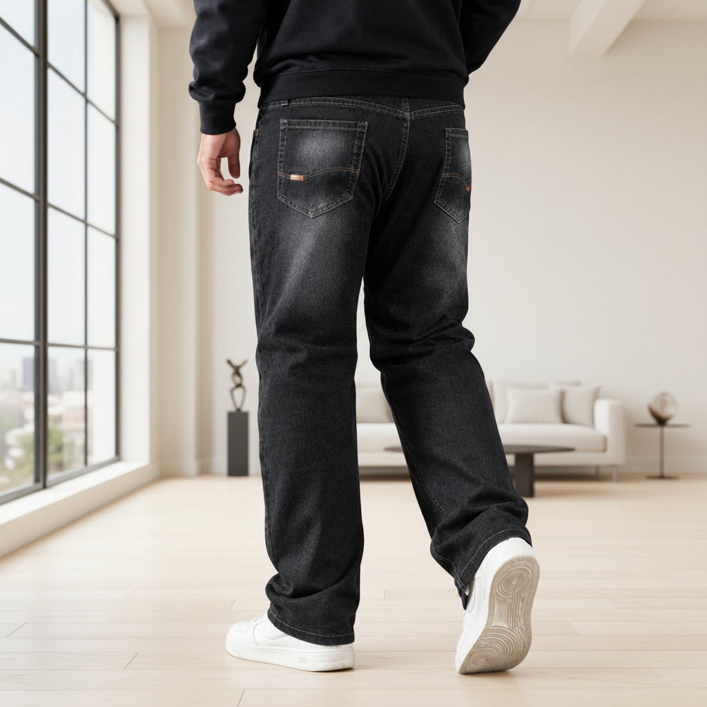 Men High Rise Relaxed Jeans - Large Size Black