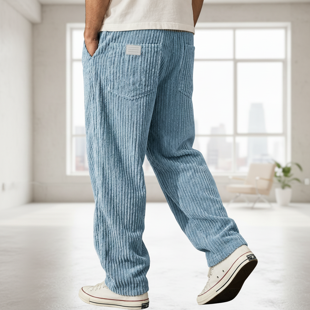 Men Corduroy Relaxed Pants - Light Blue