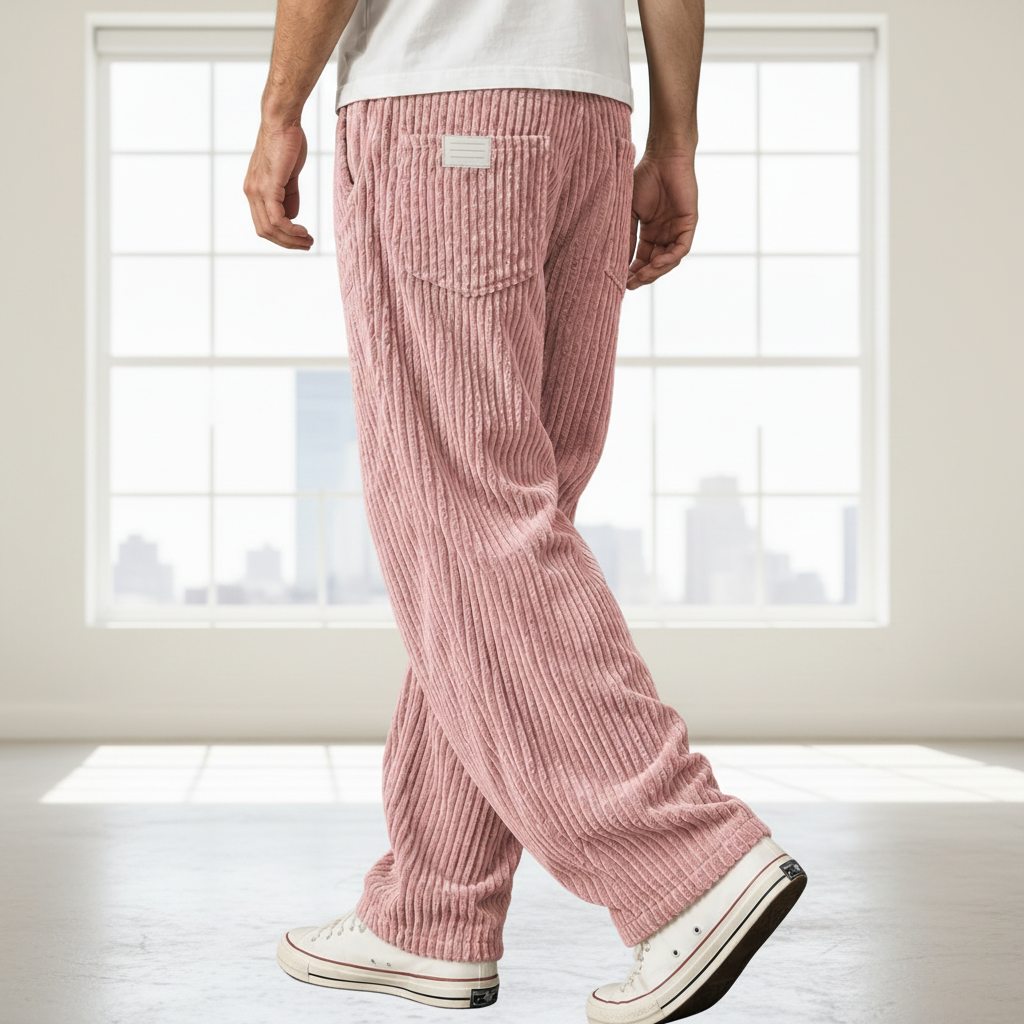Men Corduroy Relaxed Pants - Pink