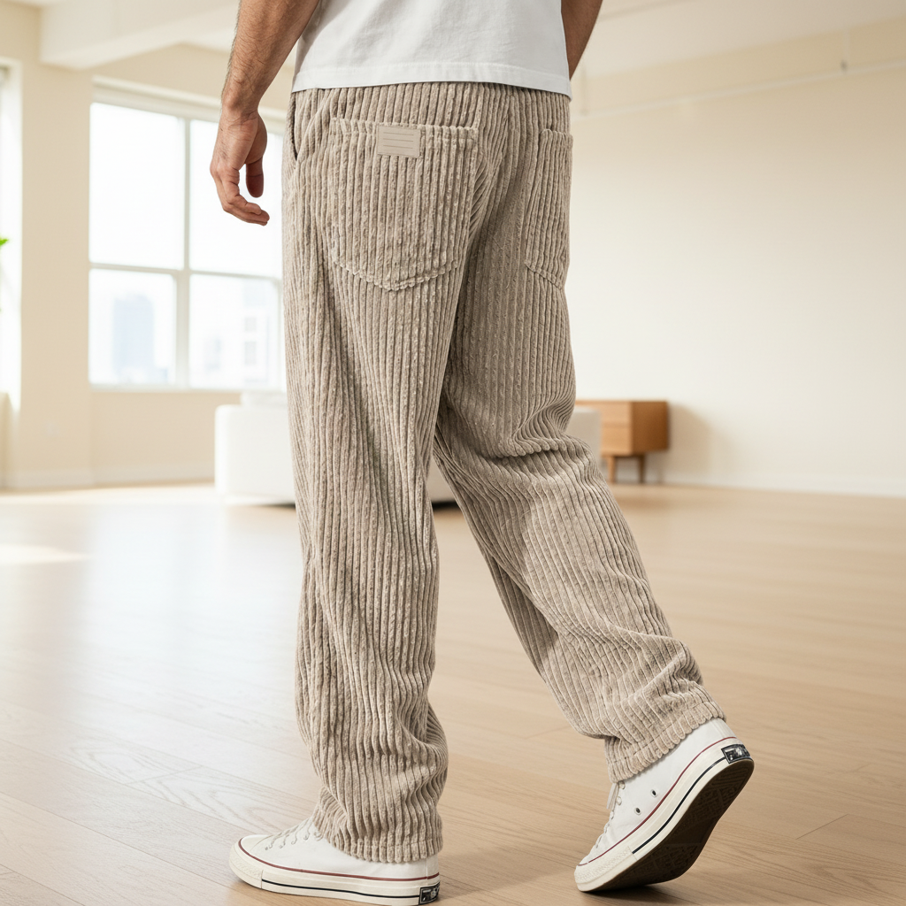 Men Corduroy Relaxed Pants - Khaki