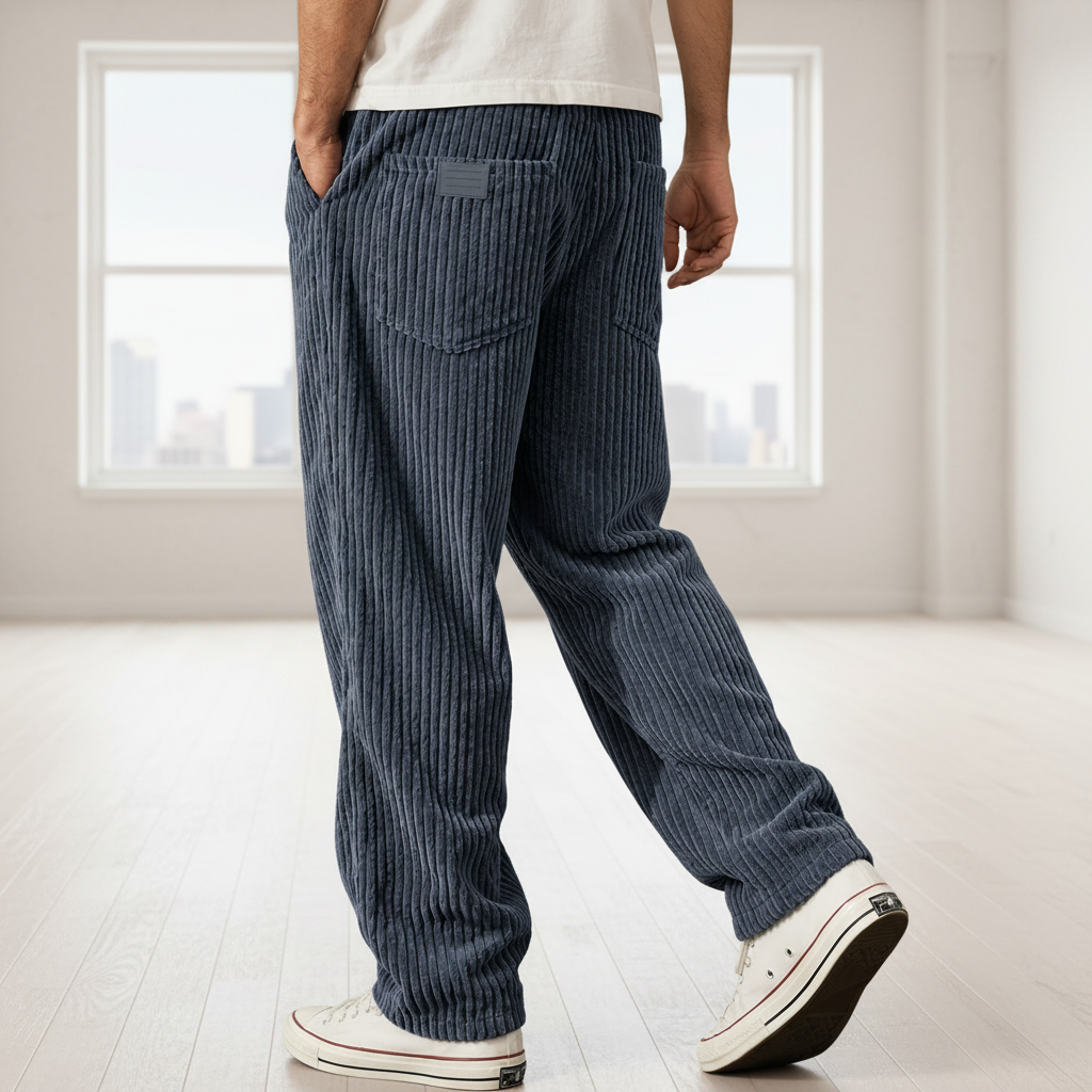 Men Corduroy Relaxed Pants - Navy Blue