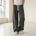 Men Drawstring Wide Leg Jeans - Black Gray