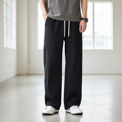 Men Cotton Relaxed Pants - Black