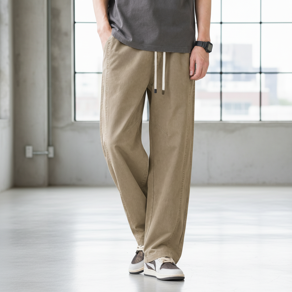Men Cotton Relaxed Pants - Khaki