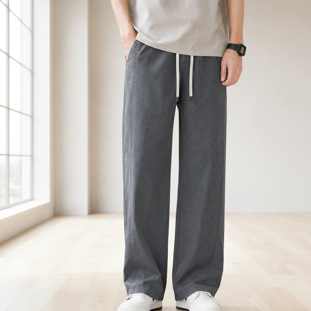 Men Cotton Relaxed Pants - Dark Gray