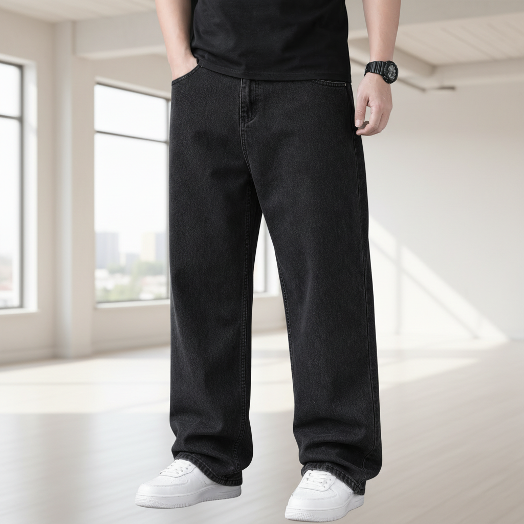 Men High Rise Straight Jeans - Denim Black