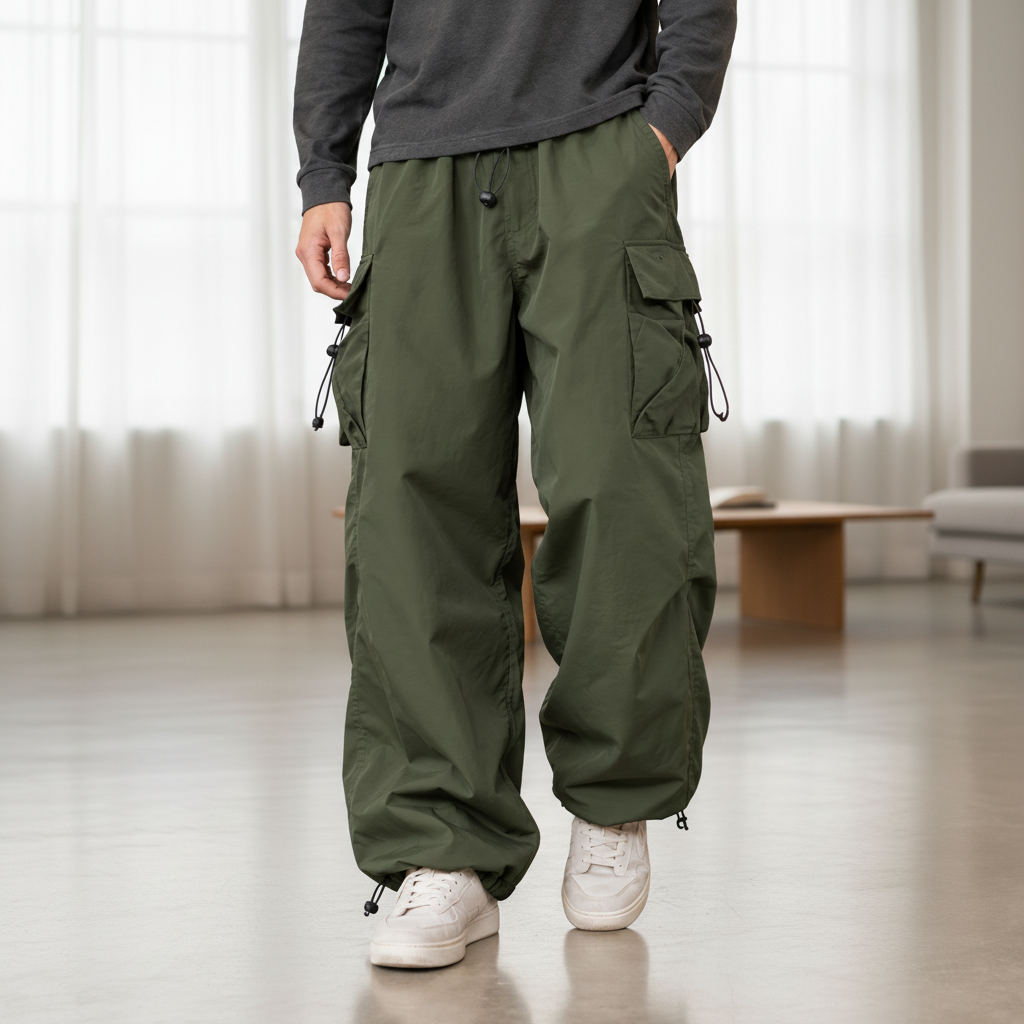 Men Relaxed Cargo Pants - Army Green