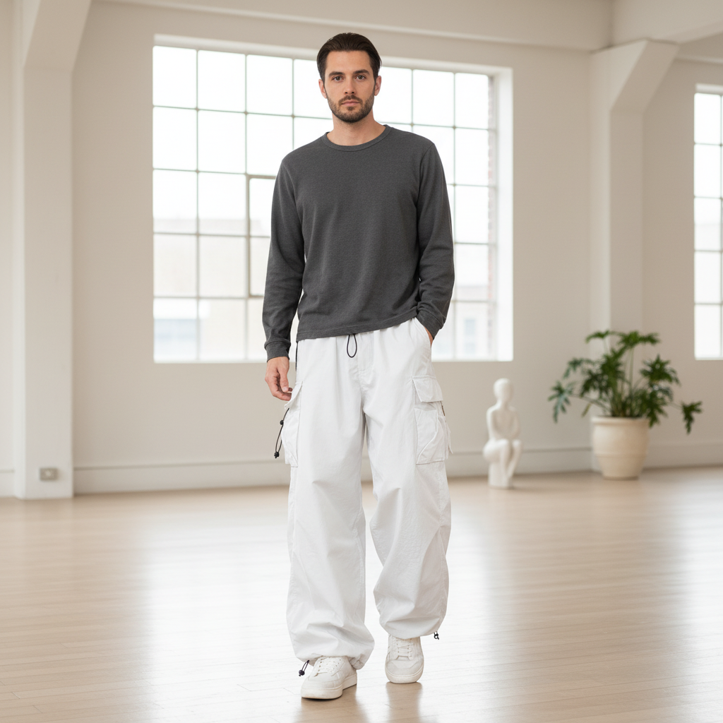 Men Relaxed Cargo Pants - White