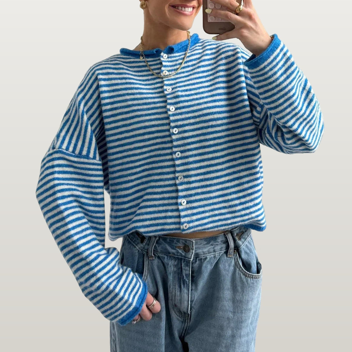 Women Striped Cardigan - Blue