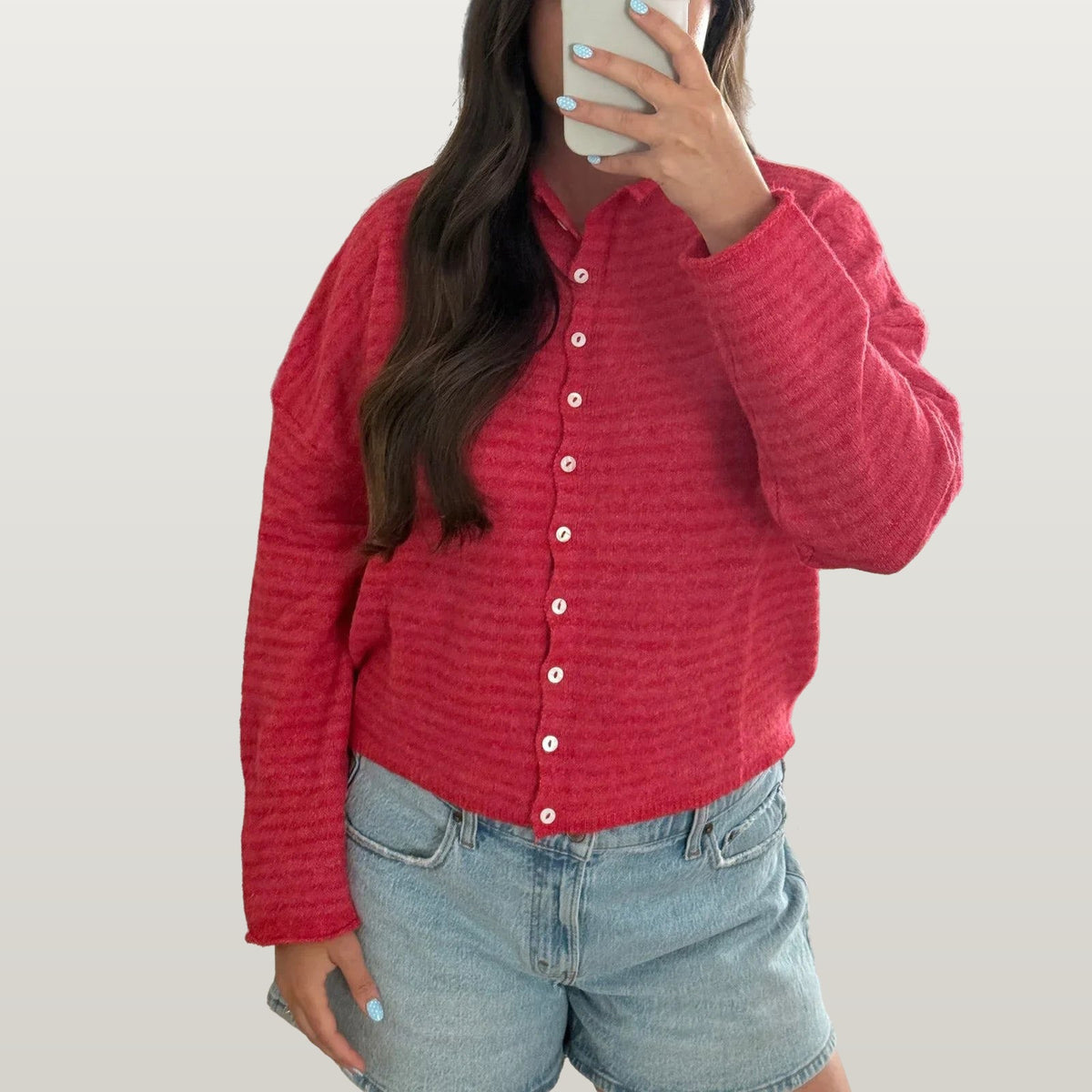 Women Striped Cardigan - Dark Red
