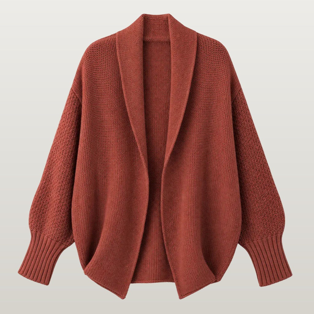 Women Oversized Shawl Collar Cardigan - Red