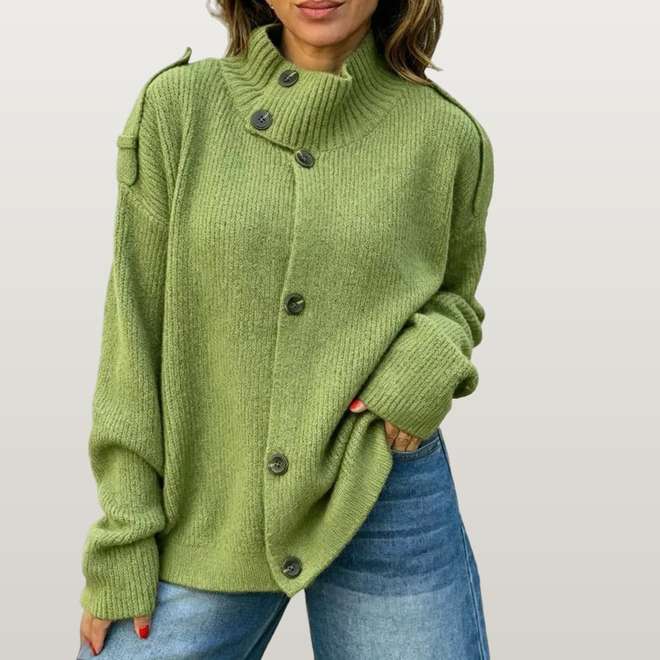 Women Oversized High Neck Cardigan - Green