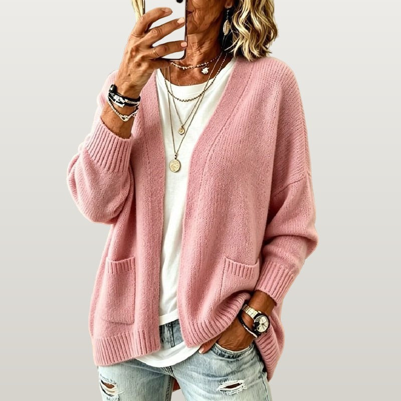 Women Open Knit Cardigan - Pink