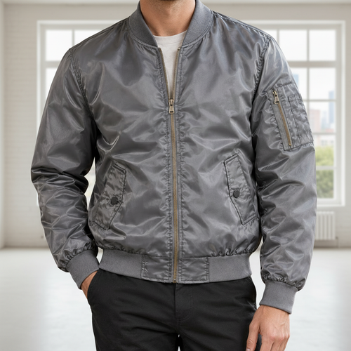 Men Bomber Jacket - Gray