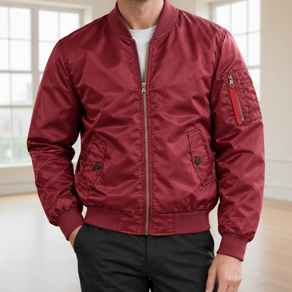 Men Bomber Jacket - Burgundy