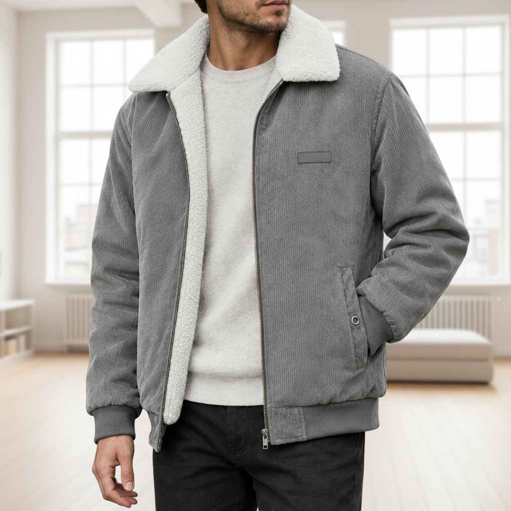 Men Lined Corduroy Jacket - Light Gray