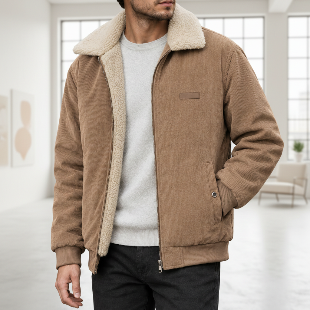 Men Lined Corduroy Jacket - Khaki