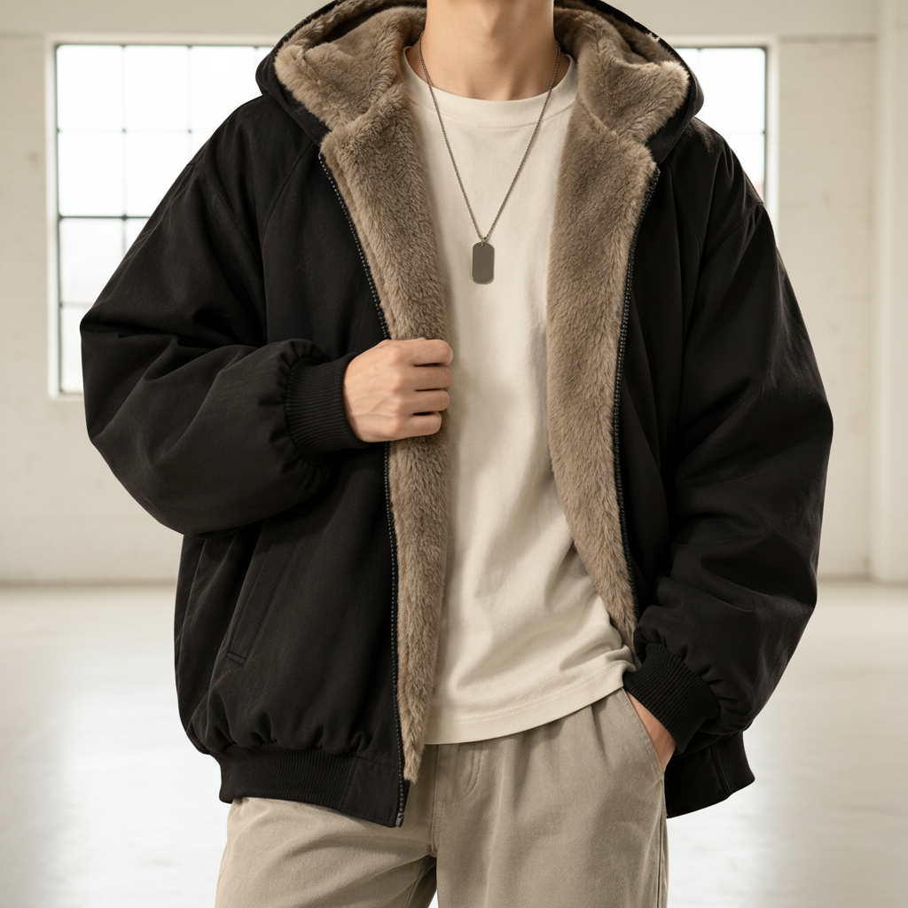 Men Reversible Hooded Jacket - Black