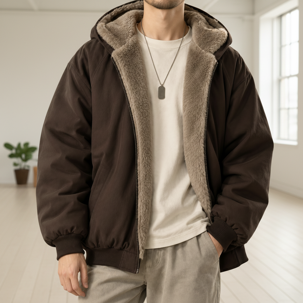 Men Reversible Hooded Jacket - Brown