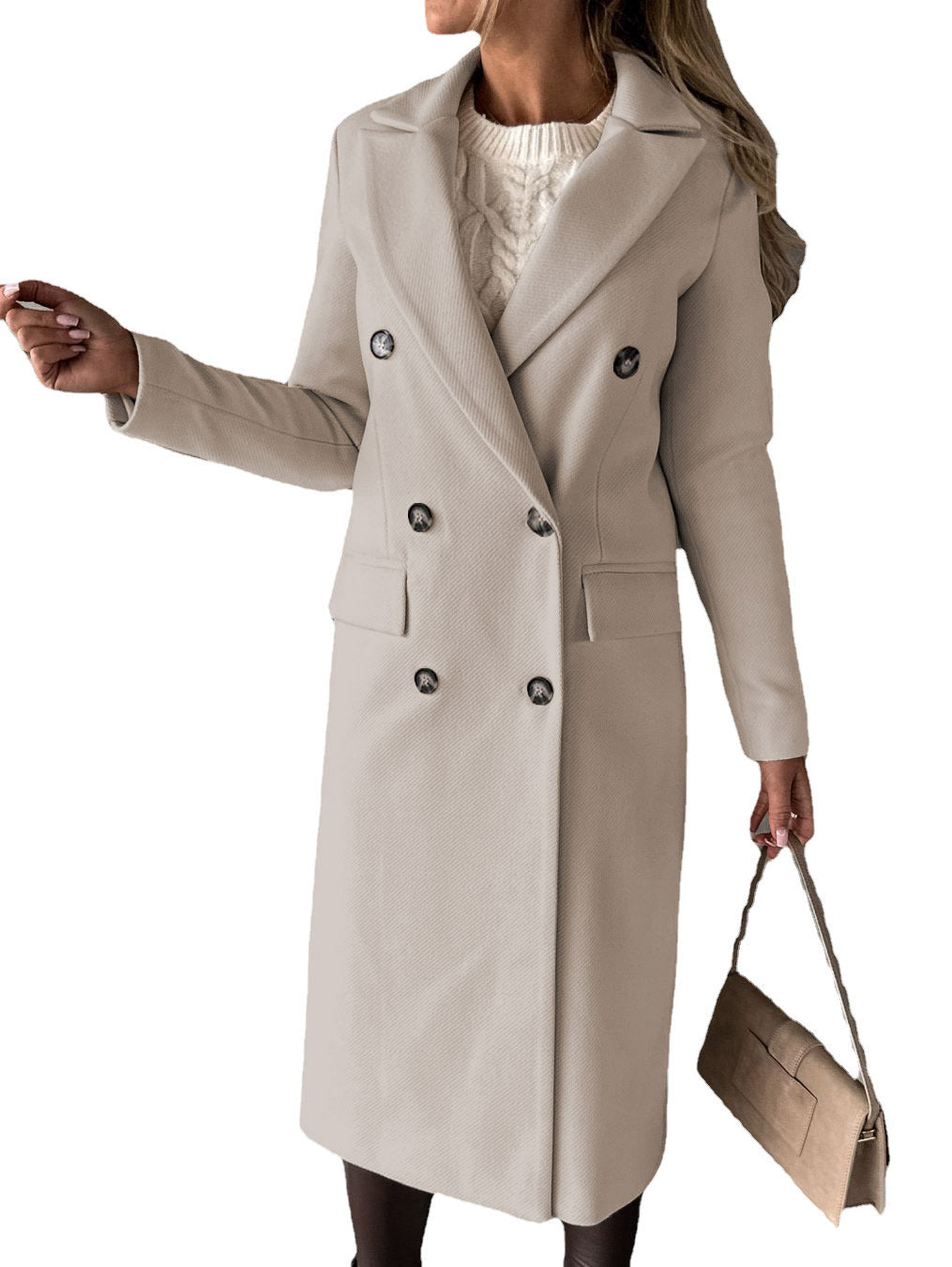 Women Double Breasted Longline Coat