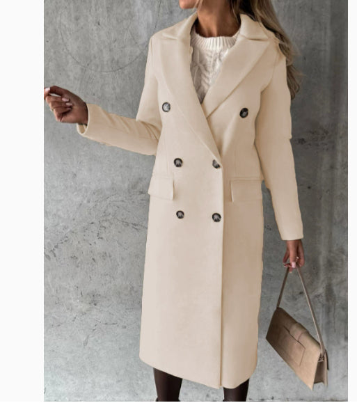 Women Double Breasted Longline Coat