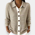 Women Collared Striped Cardigan
