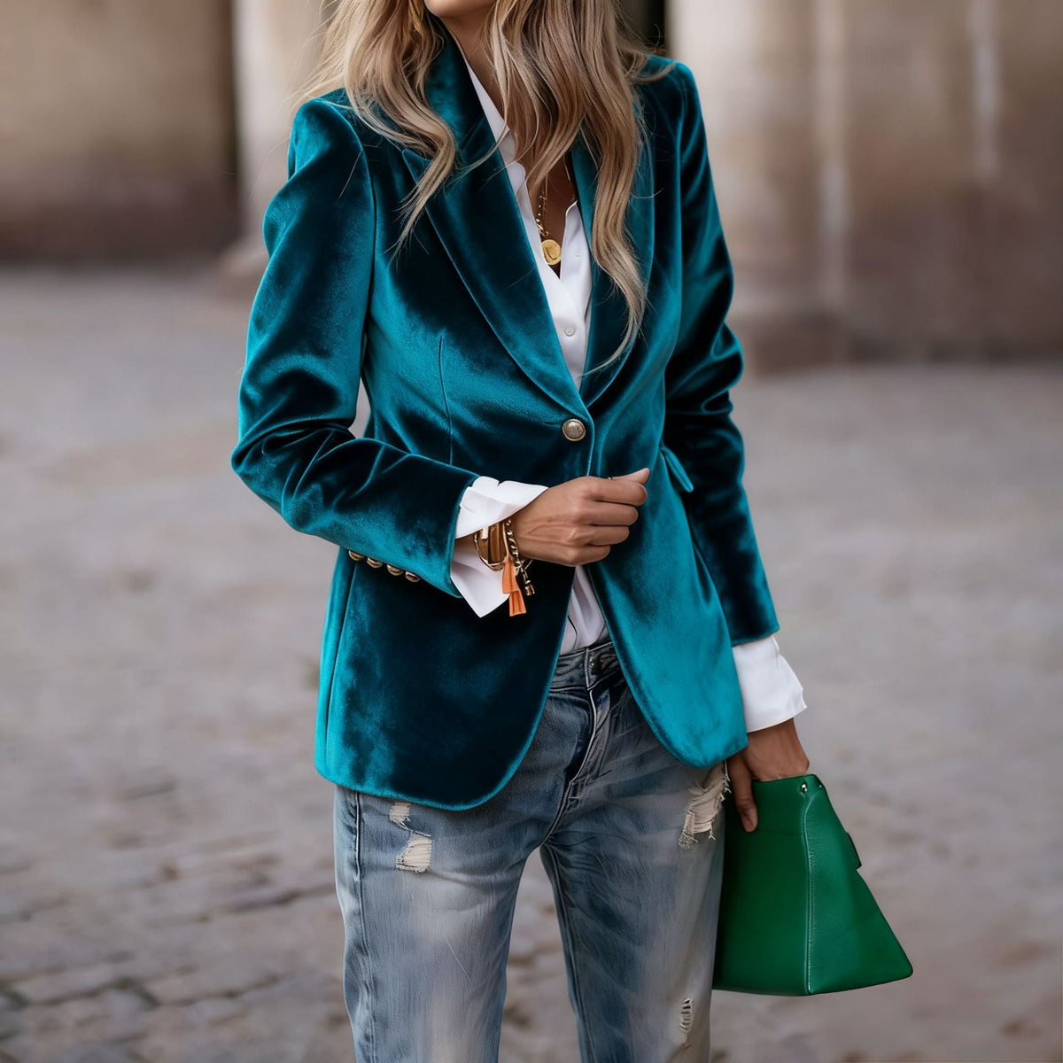 Women Velvet Slim Fit Blazer