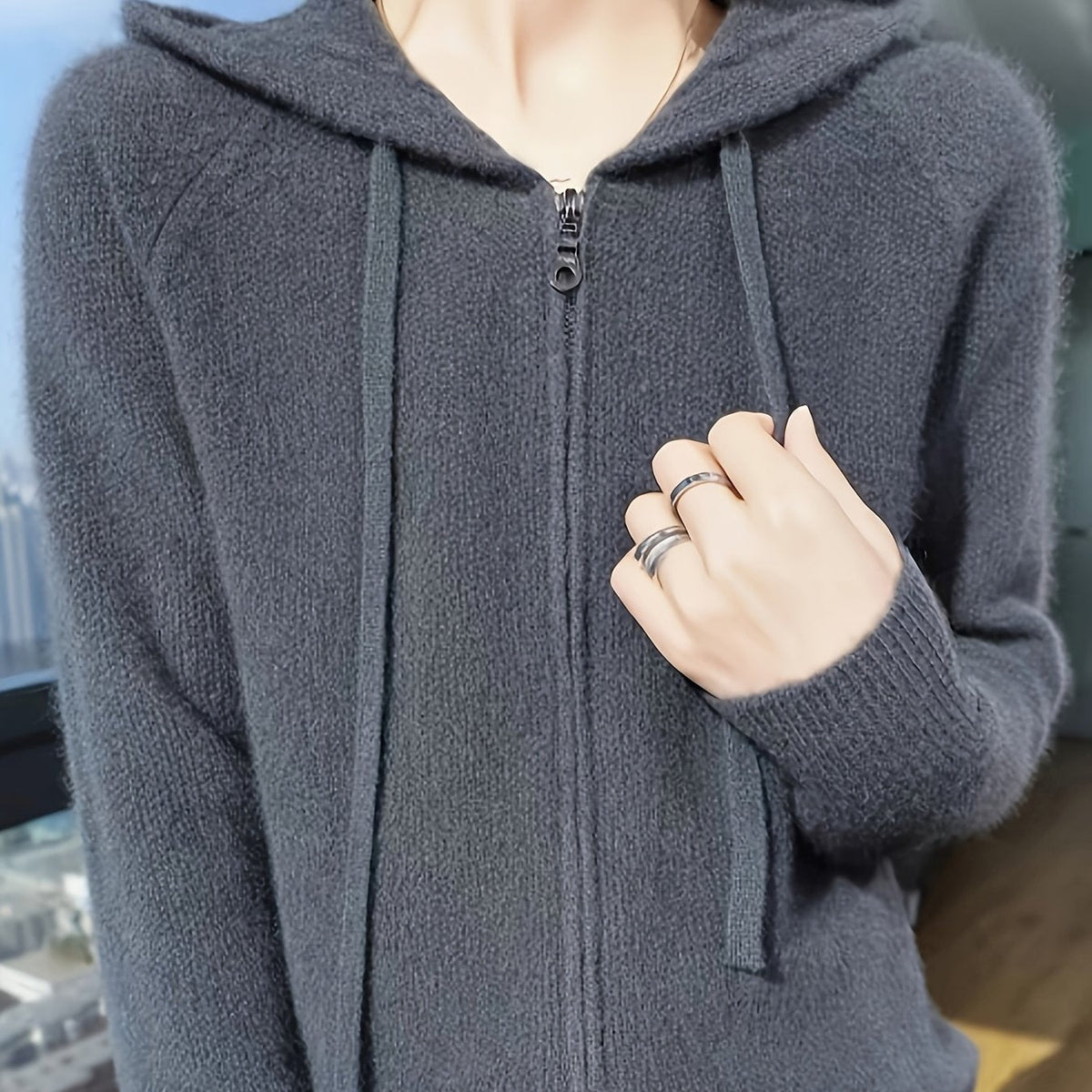 Women Hooded Zip Cardigan