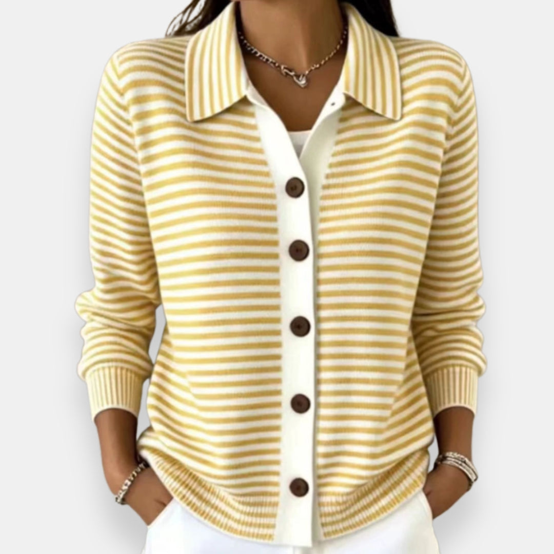 Women Collared Striped Cardigan