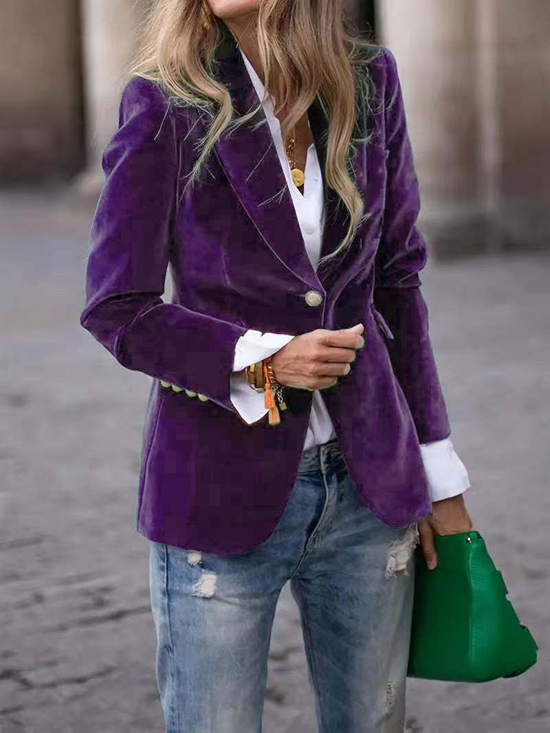Women Velvet Slim Fit Blazer
