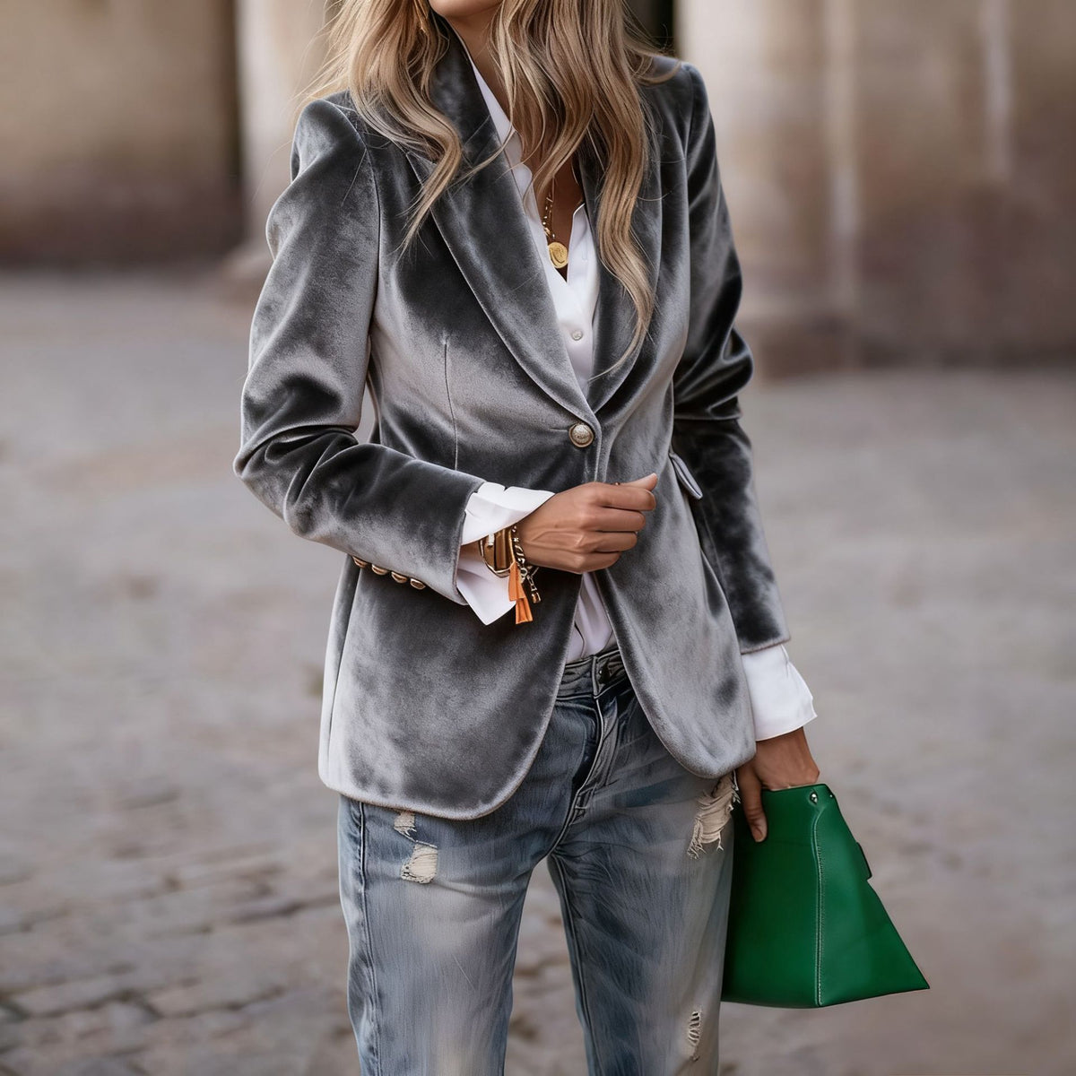 Women Velvet Slim Fit Blazer