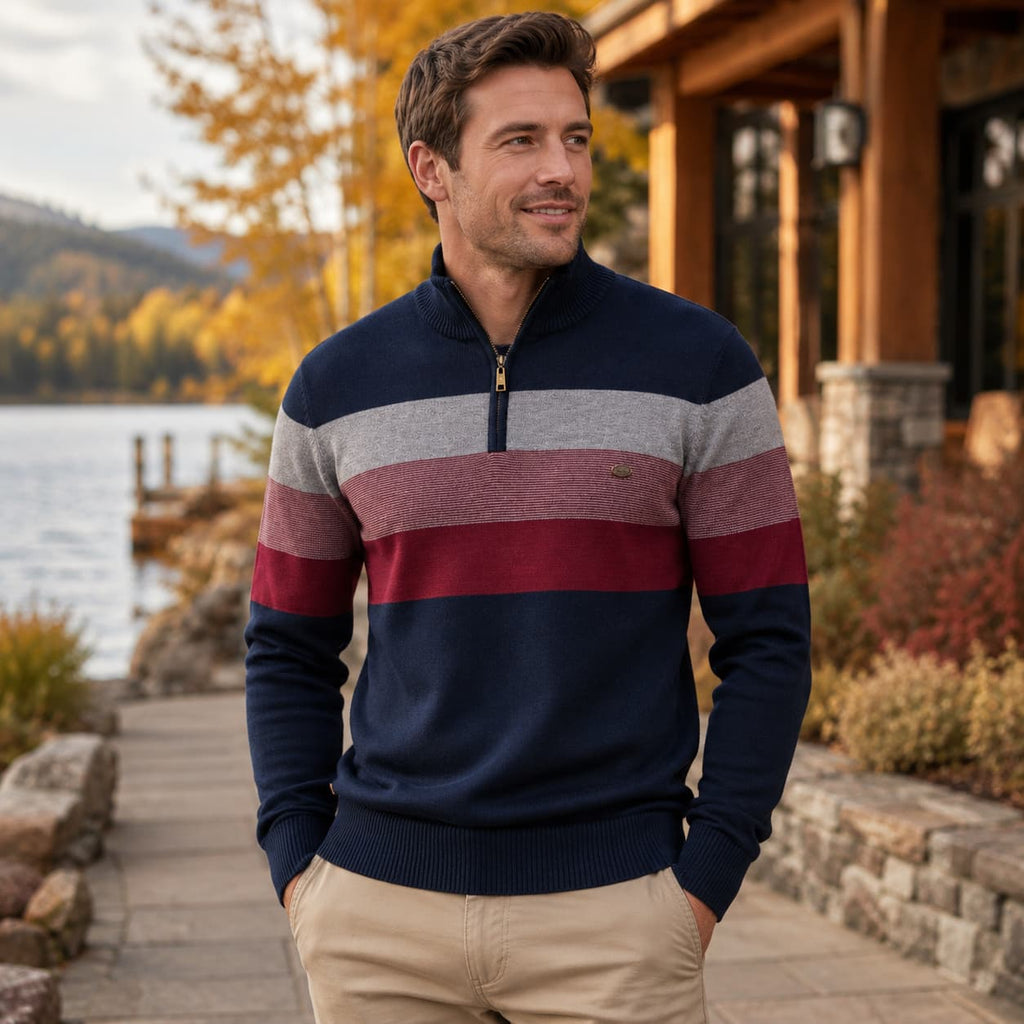 Men Colorblock Quarter Zip Sweater