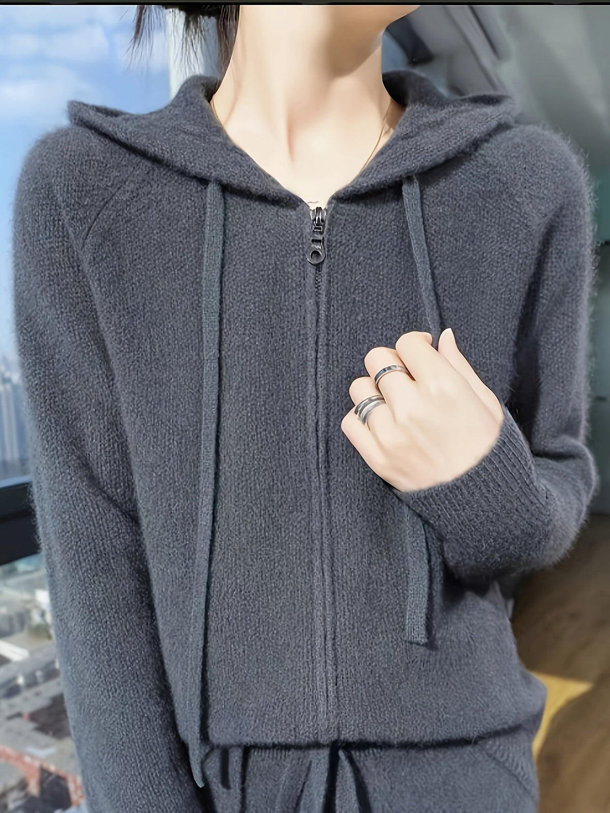 Women Hooded Zip Cardigan