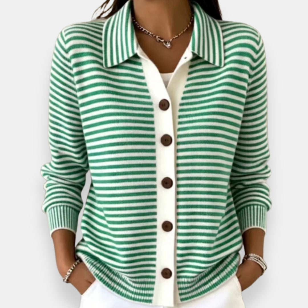 Women Collared Striped Cardigan