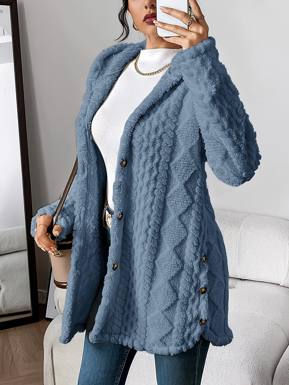 Women Quilted Hooded Cardigan