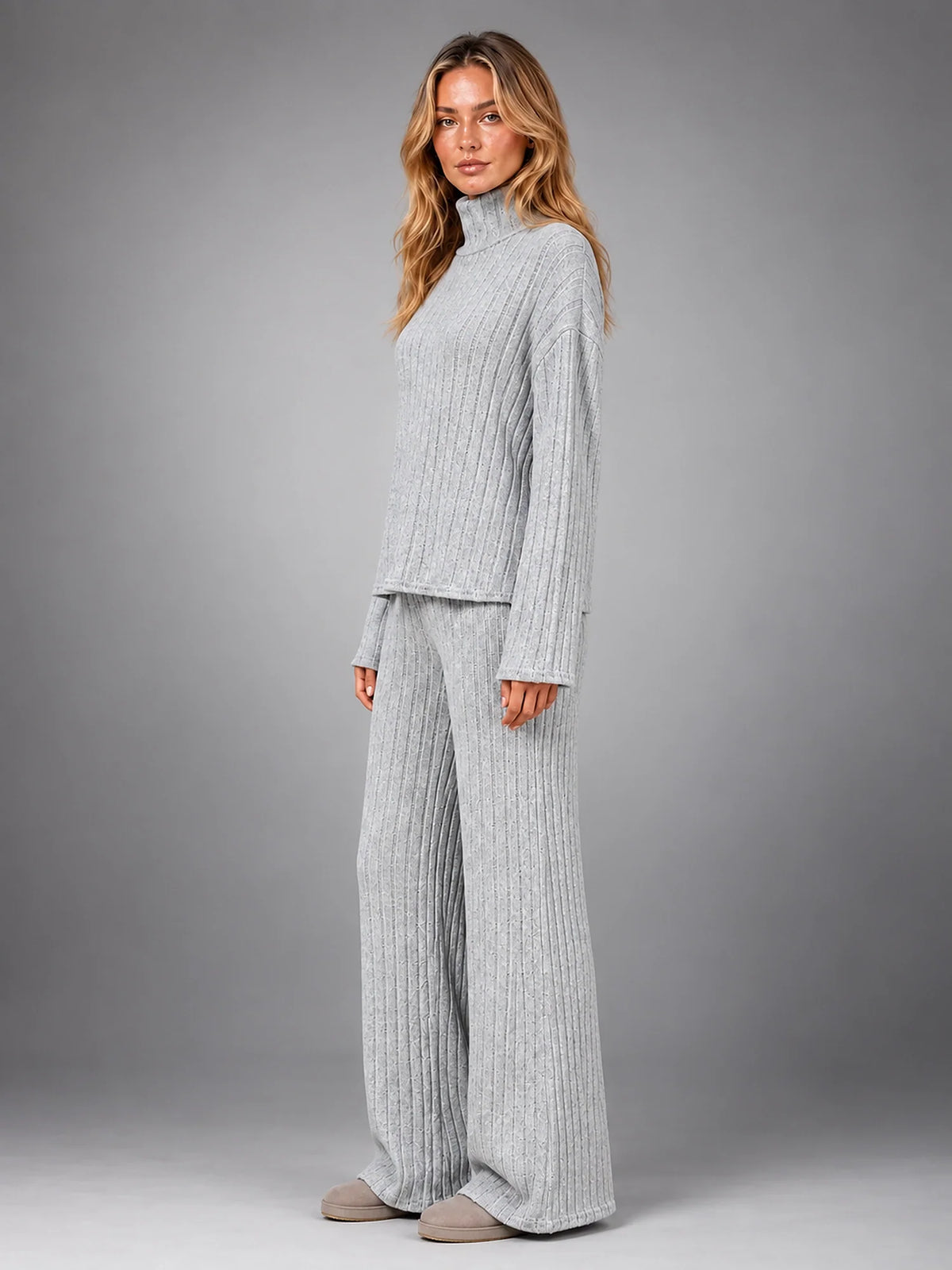 Women 2 Piece Ribbed Lounge Set