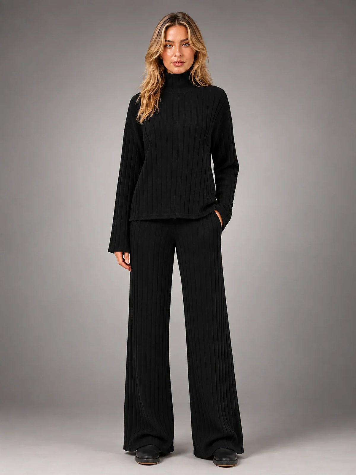 Women 2 Piece Ribbed Lounge Set
