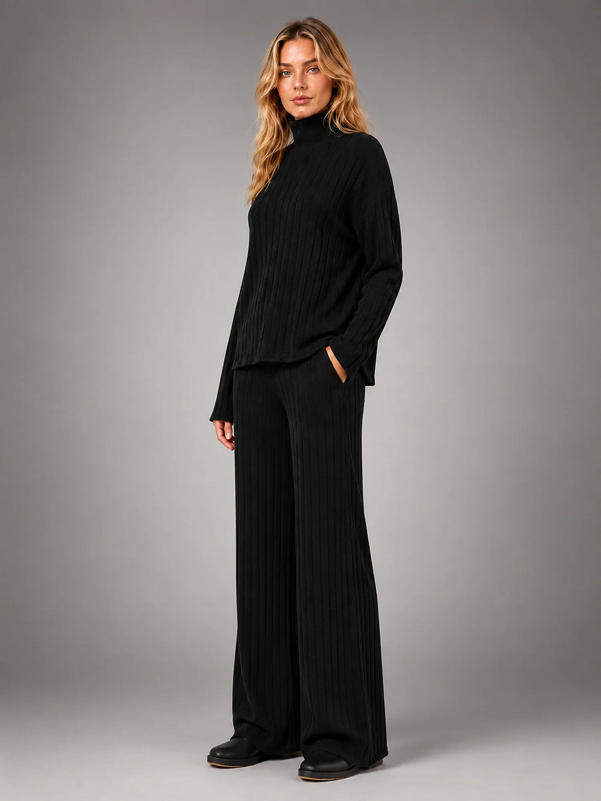Women 2 Piece Ribbed Lounge Set