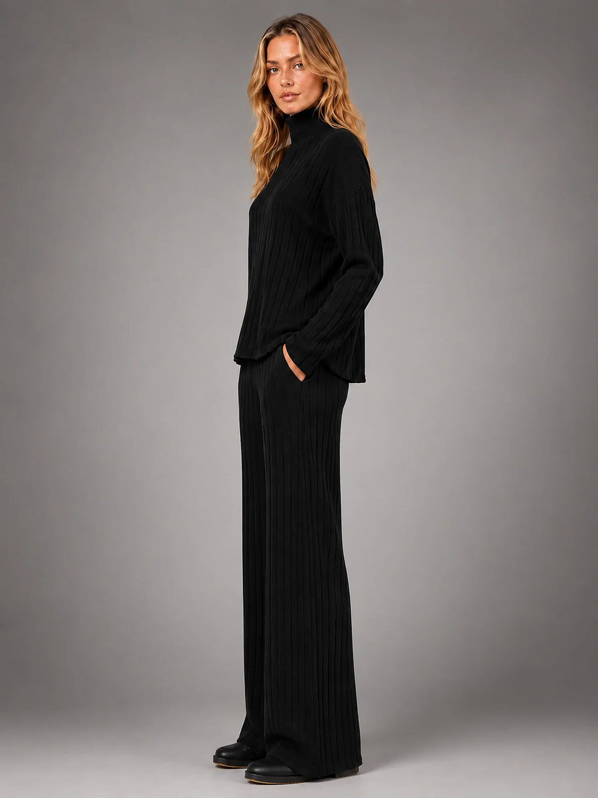 Women 2 Piece Ribbed Lounge Set