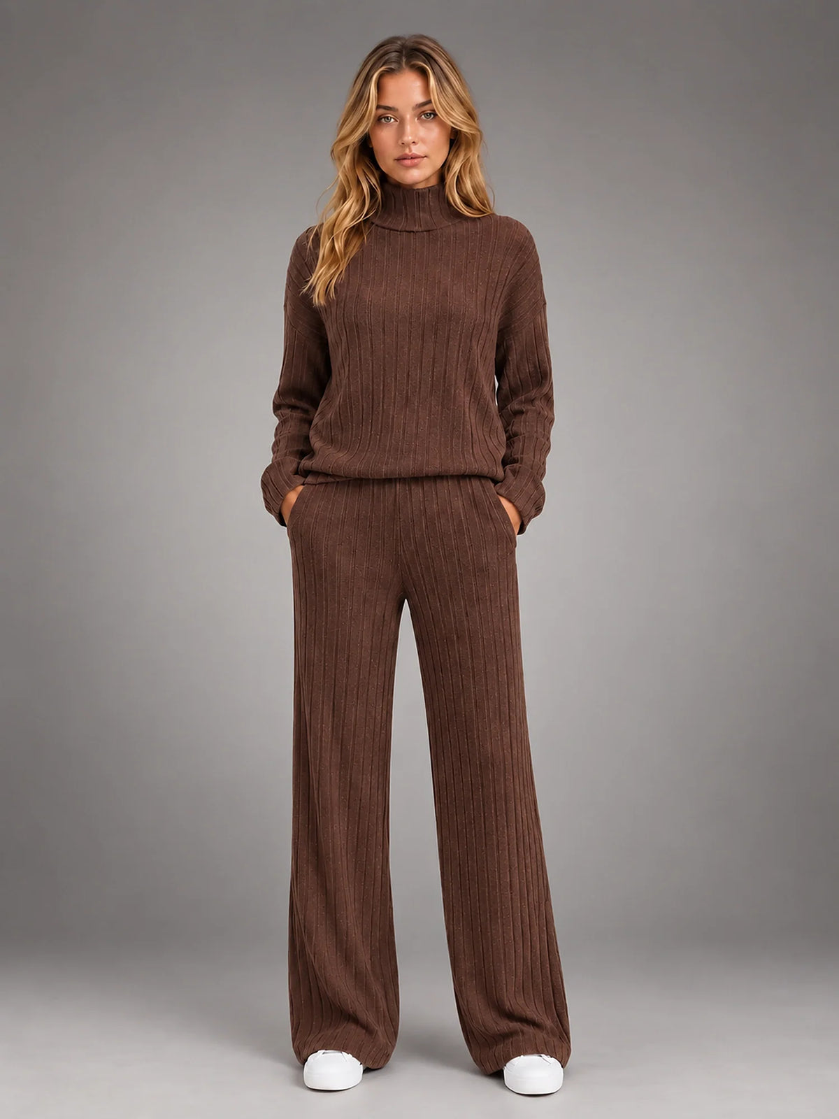Women 2 Piece Ribbed Lounge Set