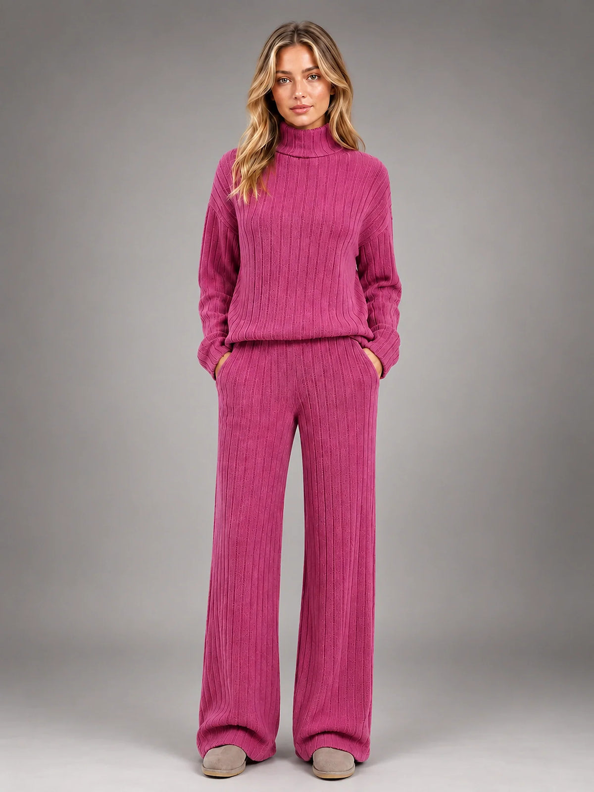 Women 2 Piece Ribbed Lounge Set