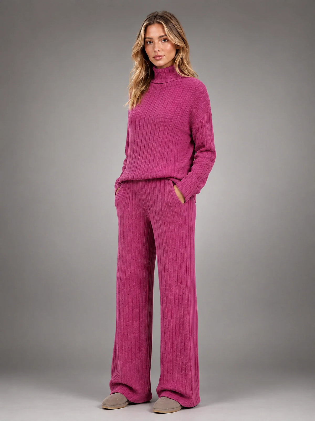 Women 2 Piece Ribbed Lounge Set