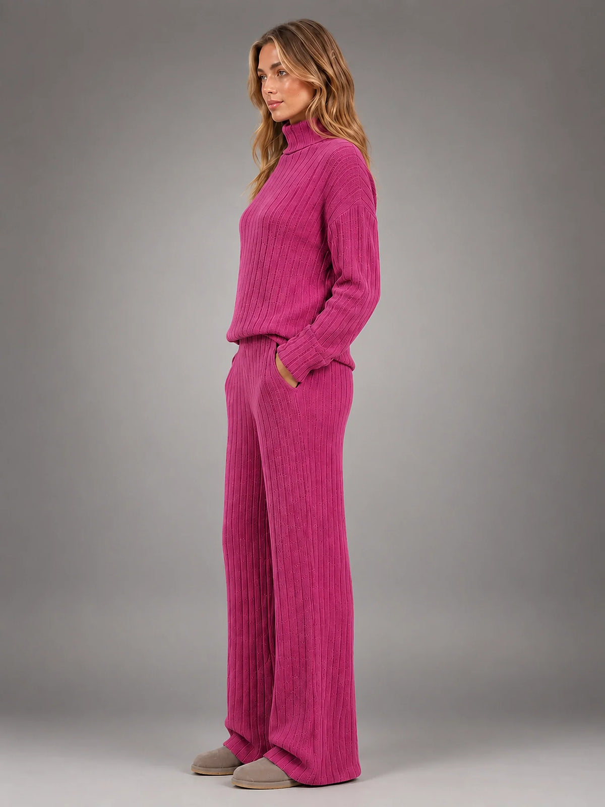 Women 2 Piece Ribbed Lounge Set