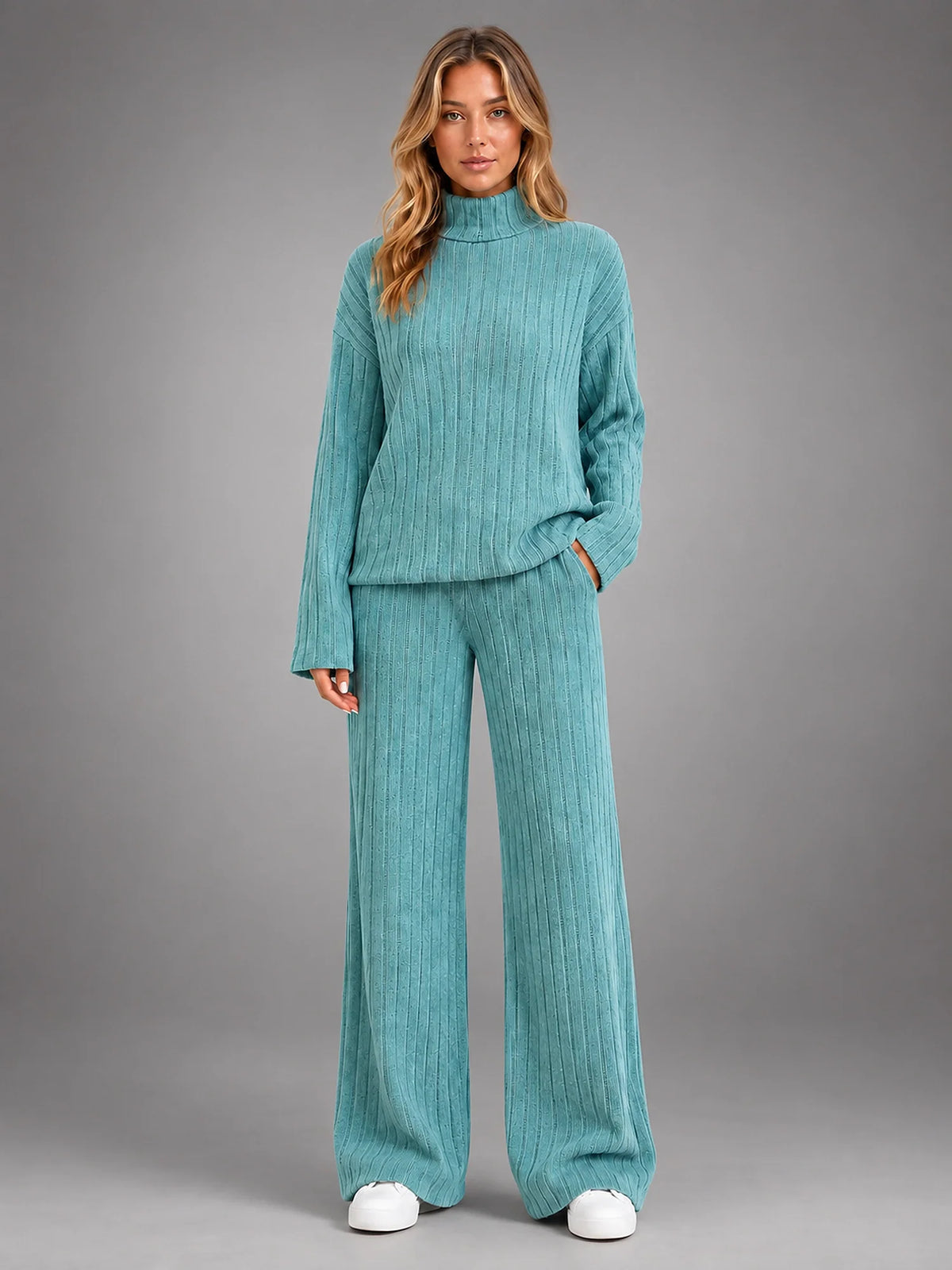 Women 2 Piece Ribbed Lounge Set