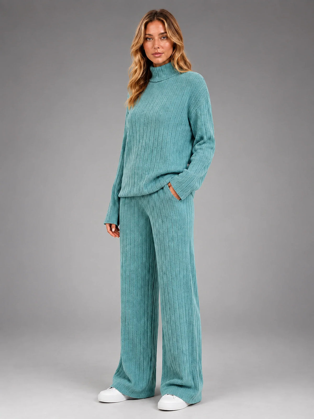 Women 2 Piece Ribbed Lounge Set