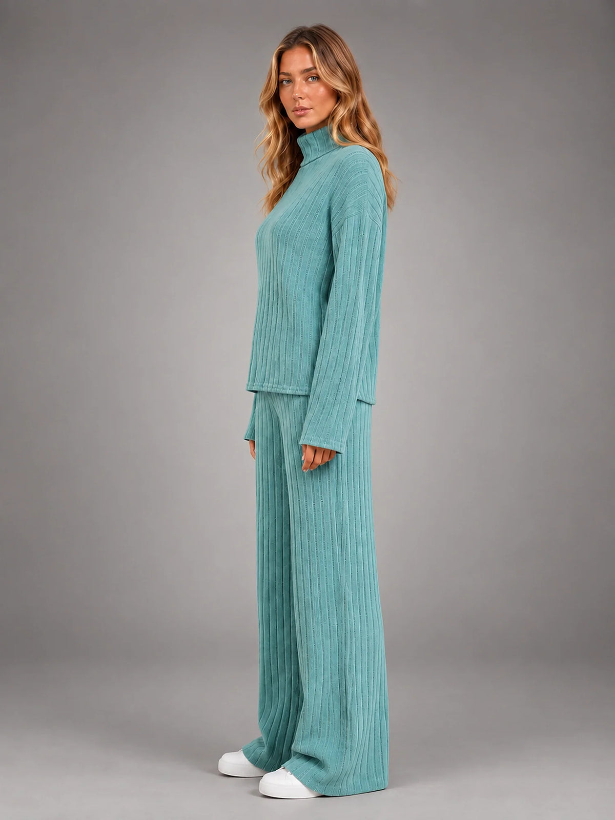 Women 2 Piece Ribbed Lounge Set