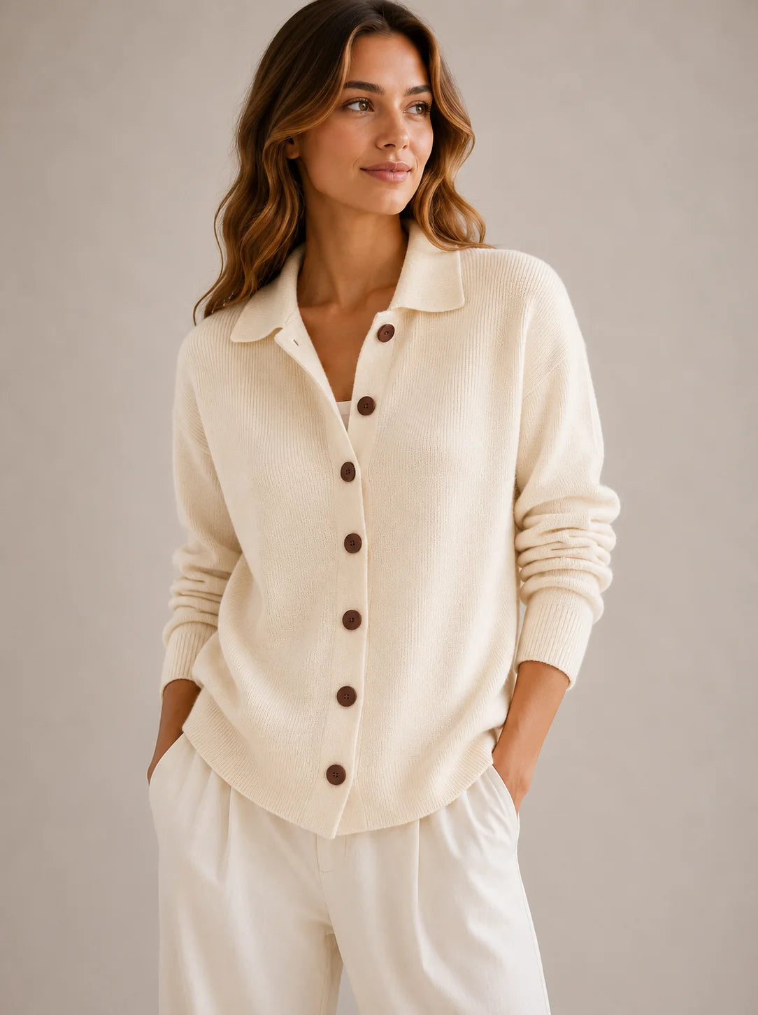 Women Collared Button Down Cardigan