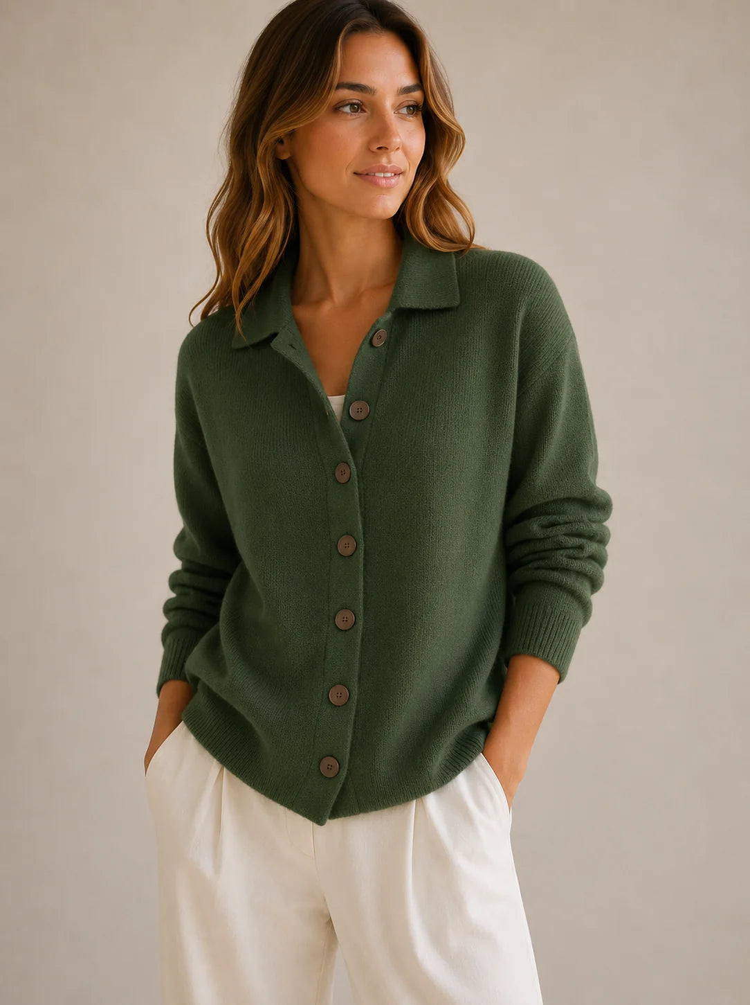 Women Collared Button Down Cardigan
